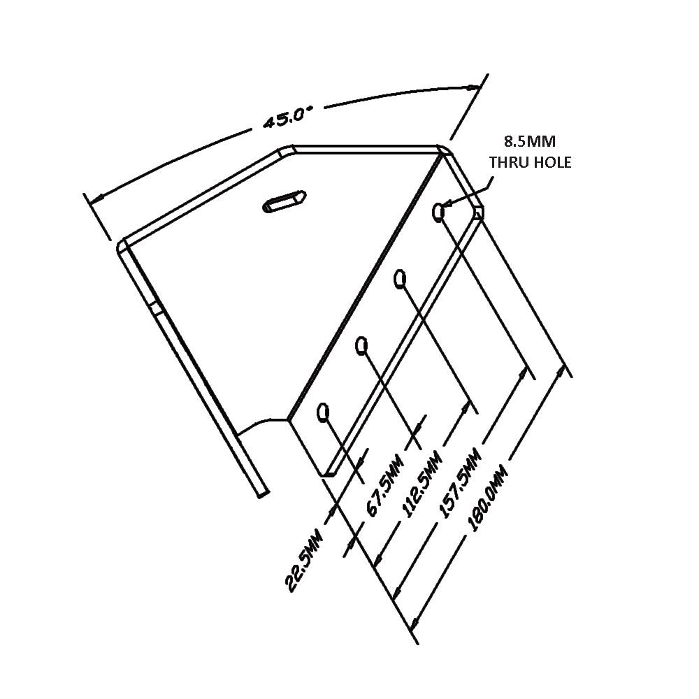 43-445-0 ALUMINUM PROFILE STAIR PART<br>45 DEGREE CONNECTION 45MM X 180MM STAIR STRINGER